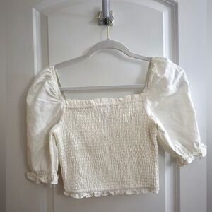 NWOT AQUA White Smocked Top (size xs)